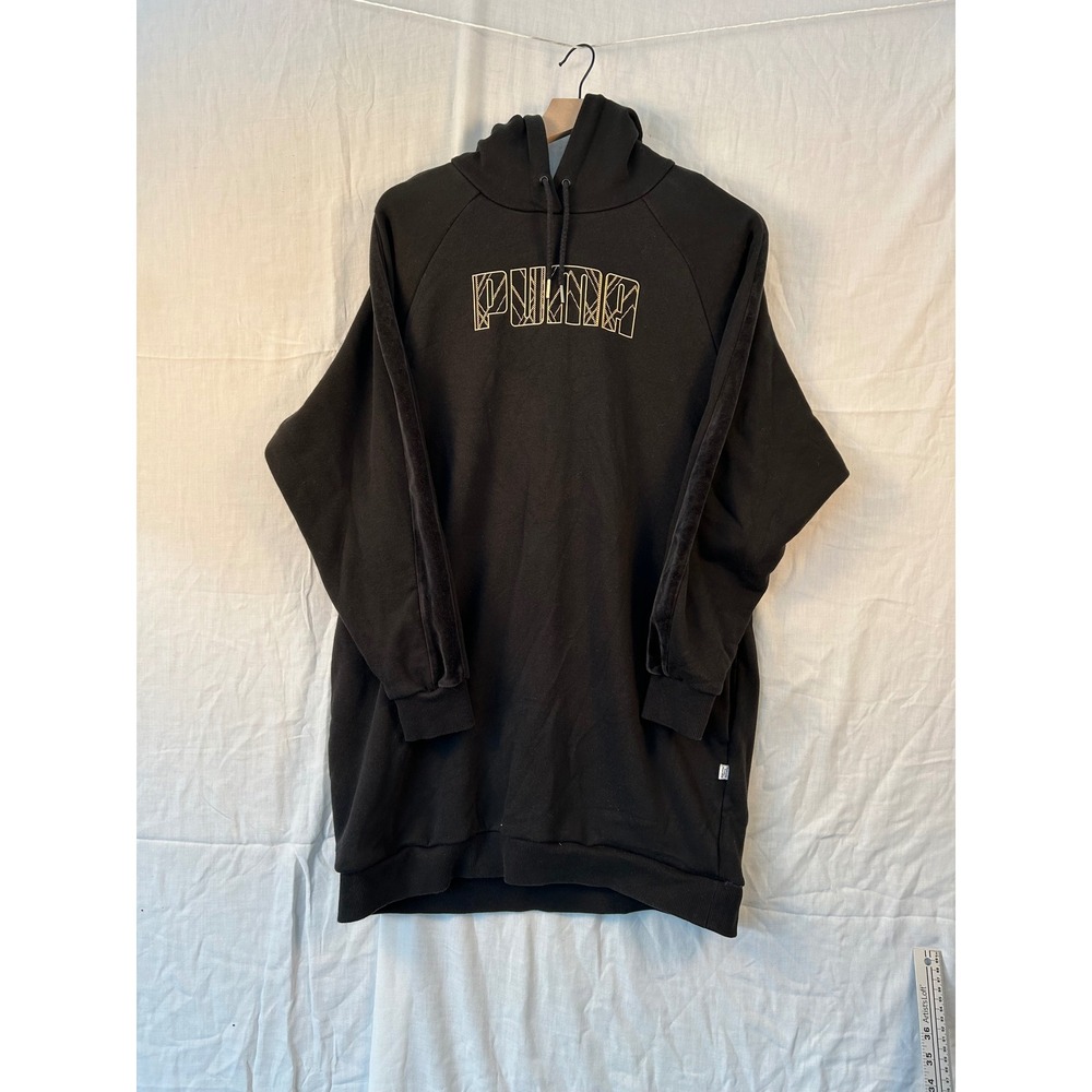 Puma Womens Oversized Hoodie  Black Gold Velvet Stripes Size Large #2205